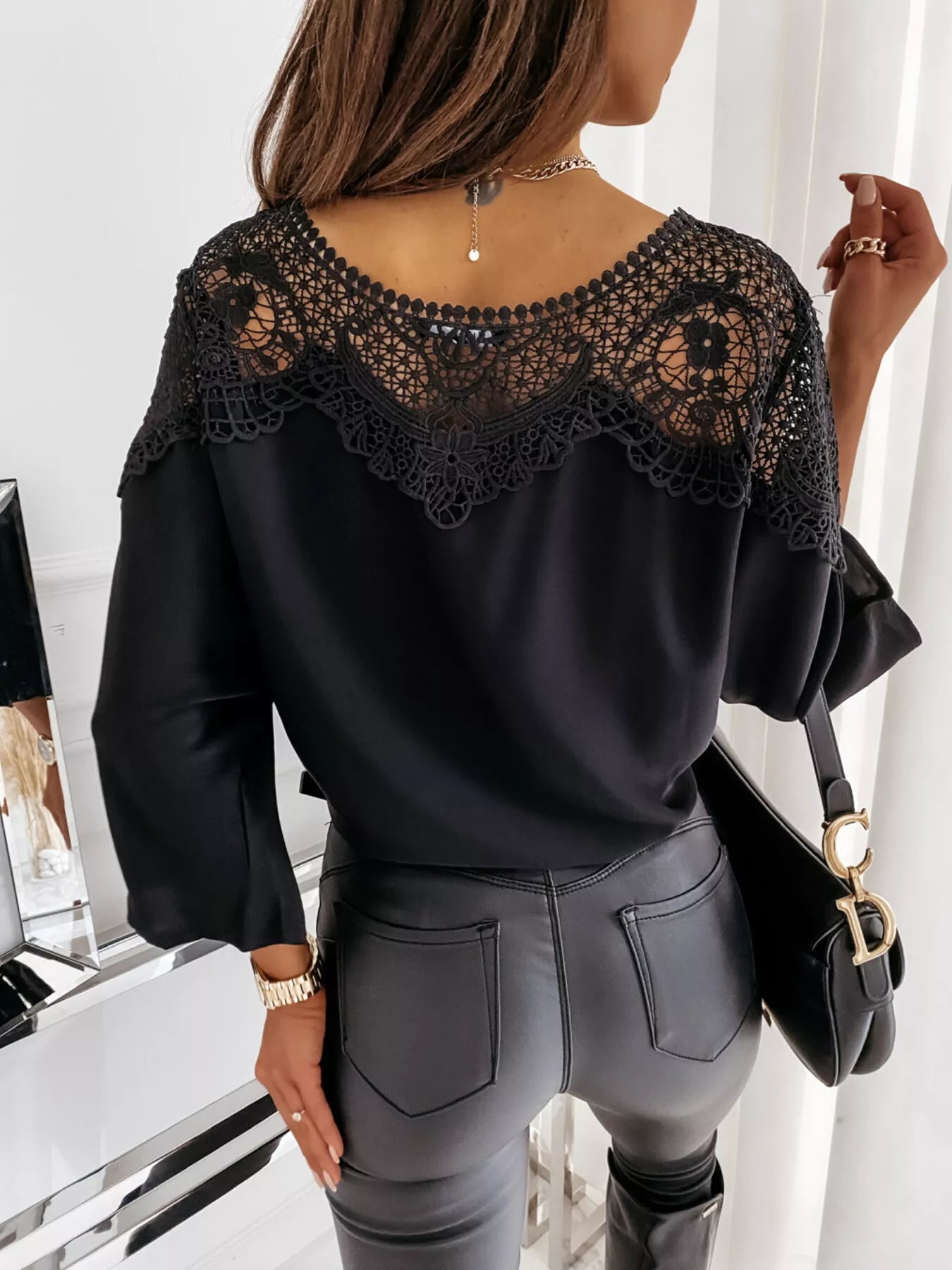 Lace Trim Long Sleeve Blouse