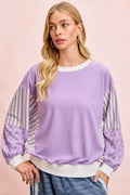 BiBi Mix and Match Sweatshirt with Floral Sleeve Striped