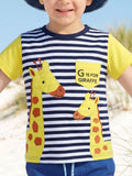 Children's Giraffe Embroidered Striped T-Shirt
