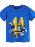 Children's Excavator Graphic Round Neck T-Shirt