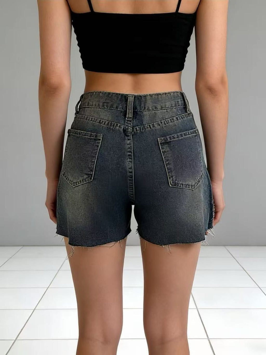 Distressed Slit Denim Shorts