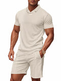 Men's Full Size Casual Short Sleeve Polo and Shorts Set Plus Size