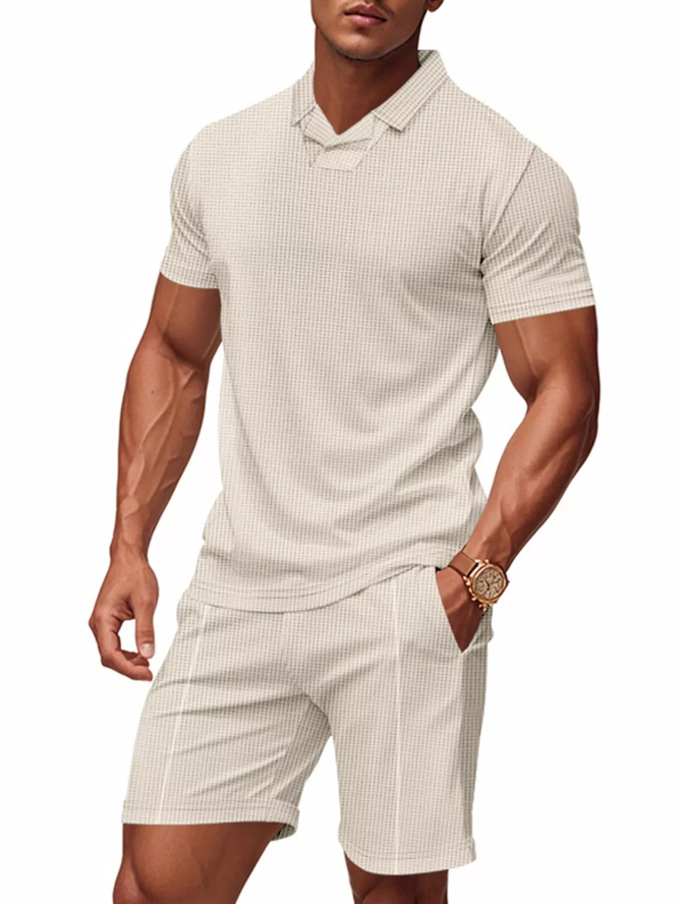Men's Full Size Casual Short Sleeve Polo and Shorts Set Plus Size