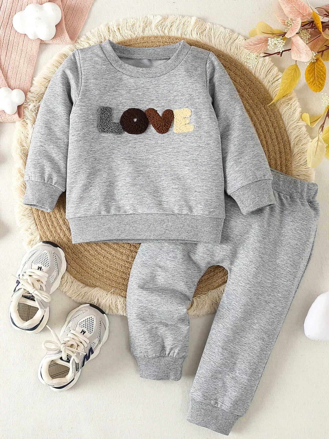 Children's Letter Round Neck Top and Pants Set