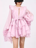 Ruffled Layered Long Sleeve Mini Dress