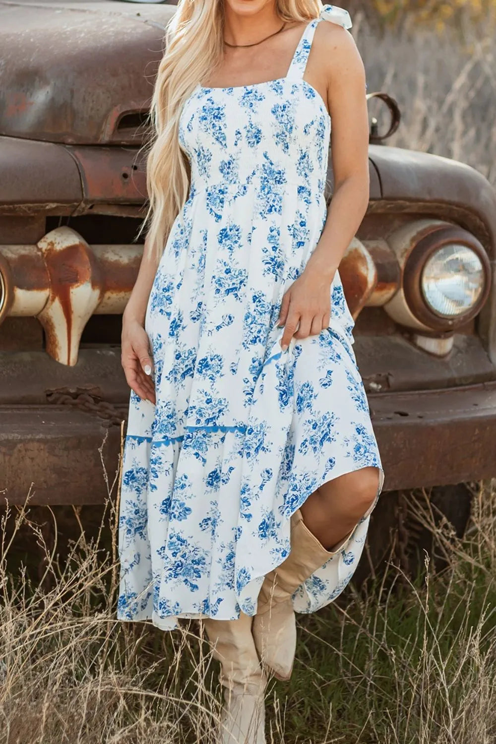 Printed Tie Shoulder Dress