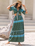 Tie Front Half Sleeve Top and Skirt Set