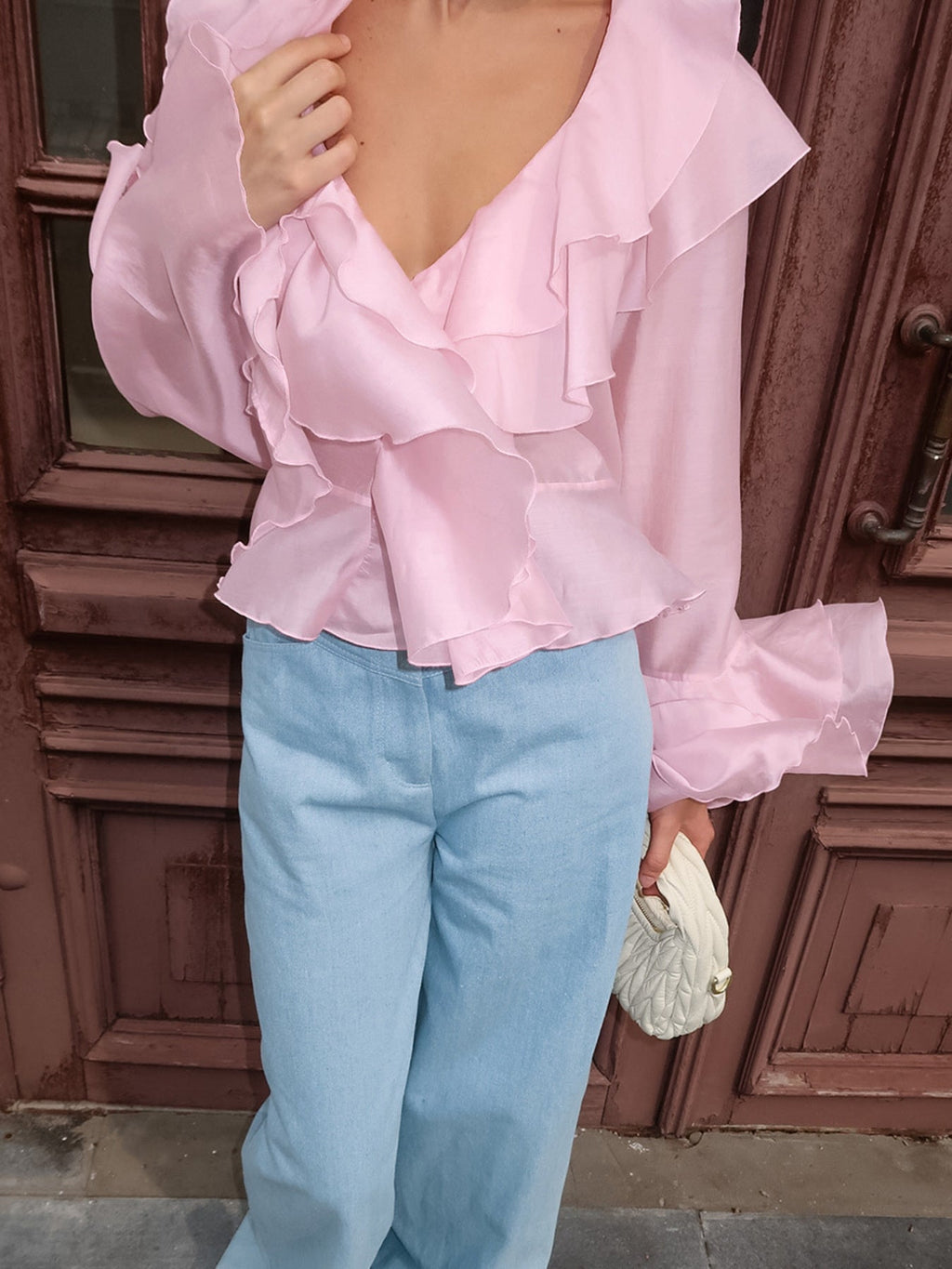 Ruffle Trimmed Long Sleeve Blouse