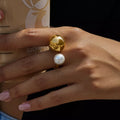 18K Gold-Plated Orb & Pearl Open Ring