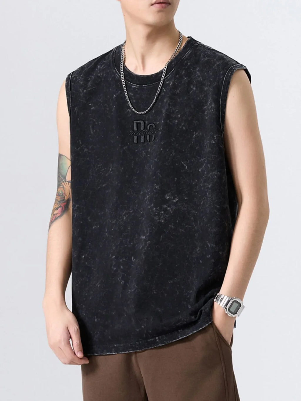 Men's Plus Size Washed Distressed Texture Sleeveless Tank