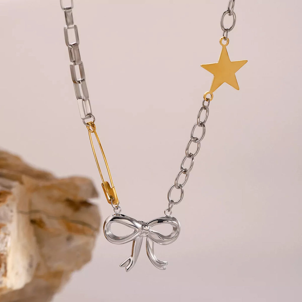 Two-Tone Bow Star Necklace