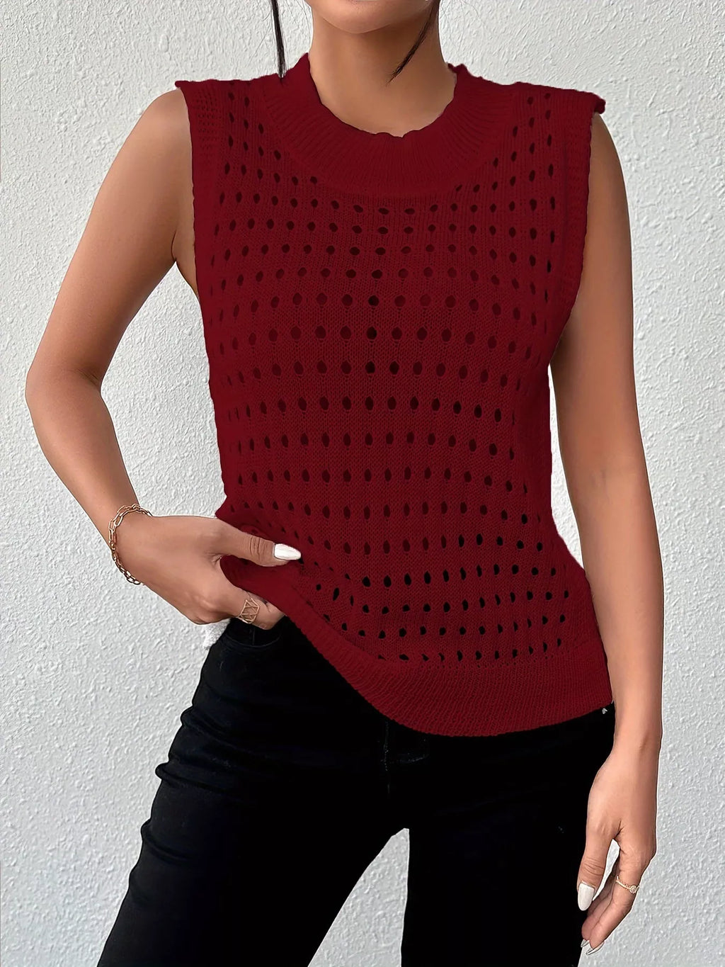 Hollow Out Round Neck Knit Tank