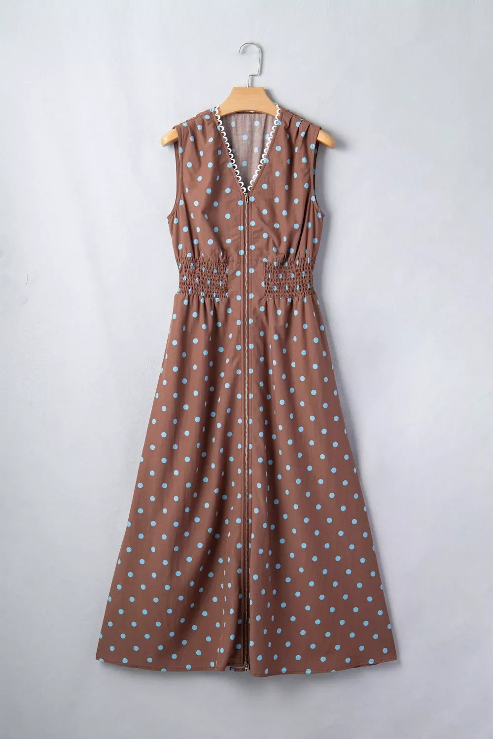Polka Dot Zipper Front Midi Dress