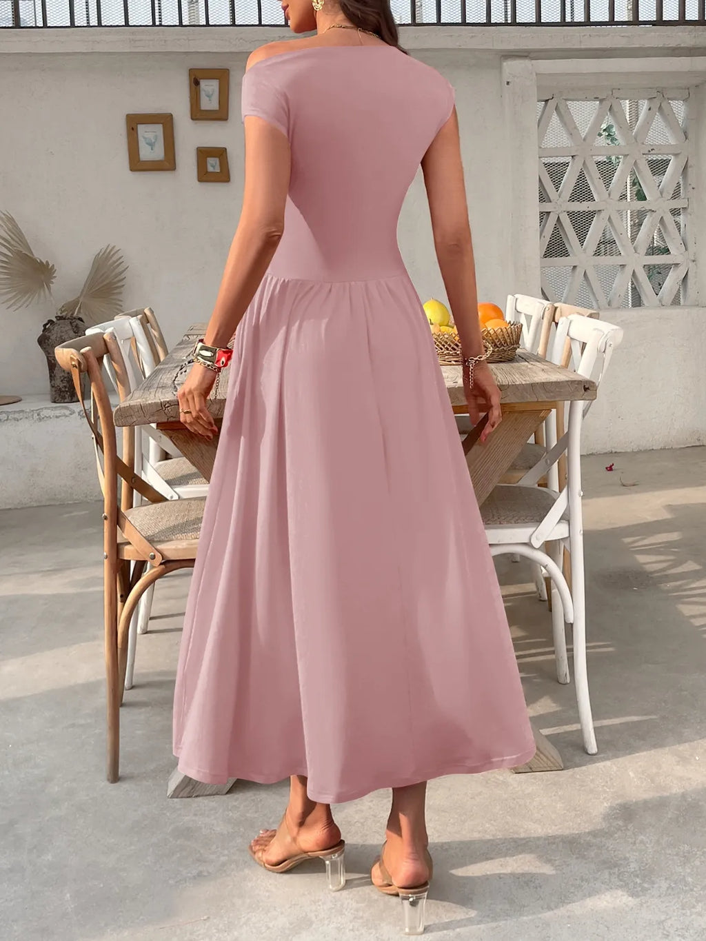 Single Shoulder Dress with Pockets