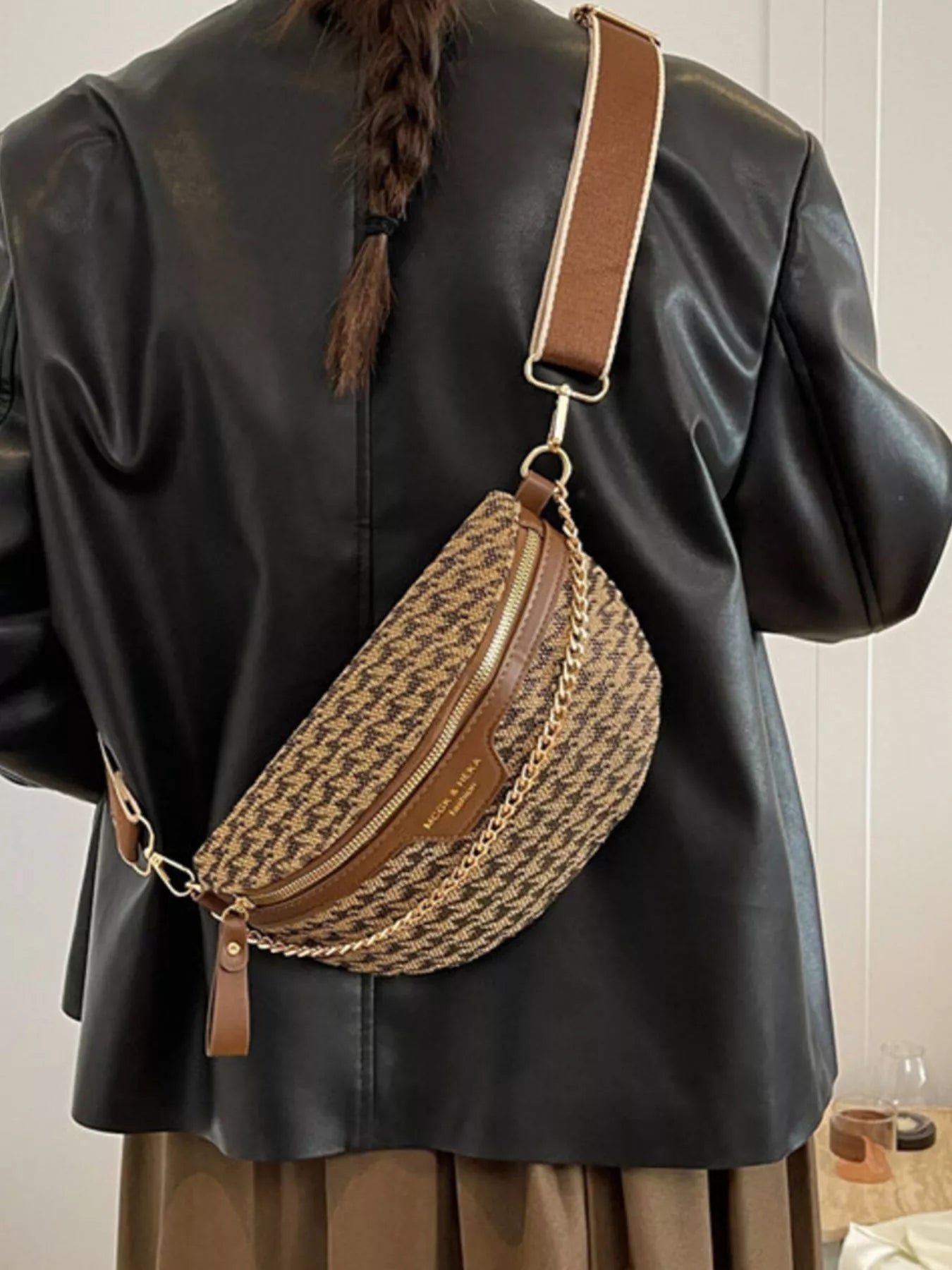 Adjustable Strap Chain Accent Crossbody Bag