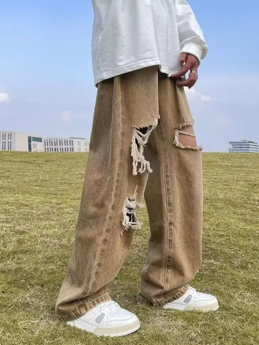 Men's Plus Size Distressed Wide Leg Jeans