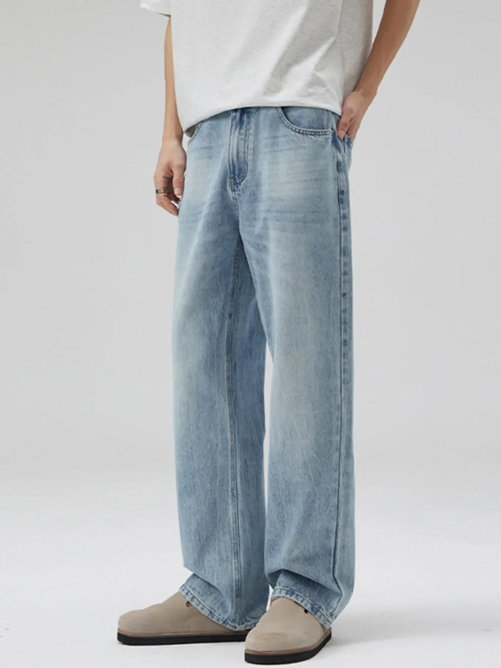 Men's Full Size Relaxed Fit Washed Wide Leg Jeans Plus Size