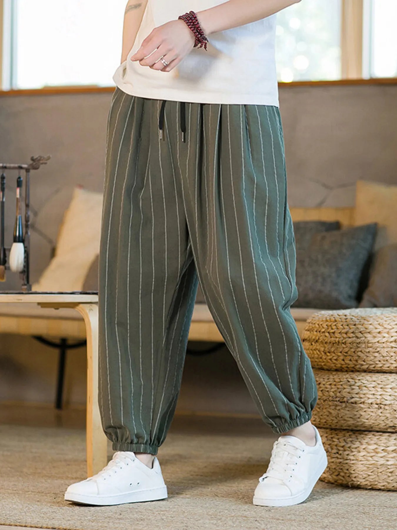 Men's Plus Size Striped Wide Leg Joggers