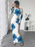 Floral Print One Shoulder Maxi Dress