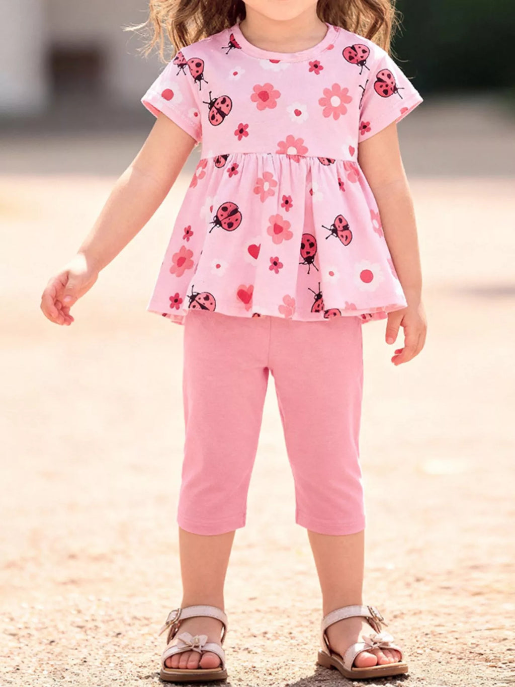 Children's Ladybug & Floral Print Two-Piece Set