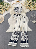 Printed Sleeveless Top and Wide Leg Pants Set