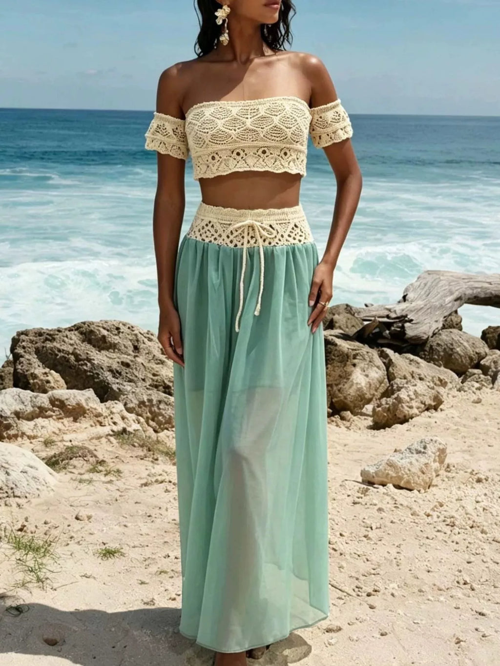 Crochet Top and Maxi Skirt Set