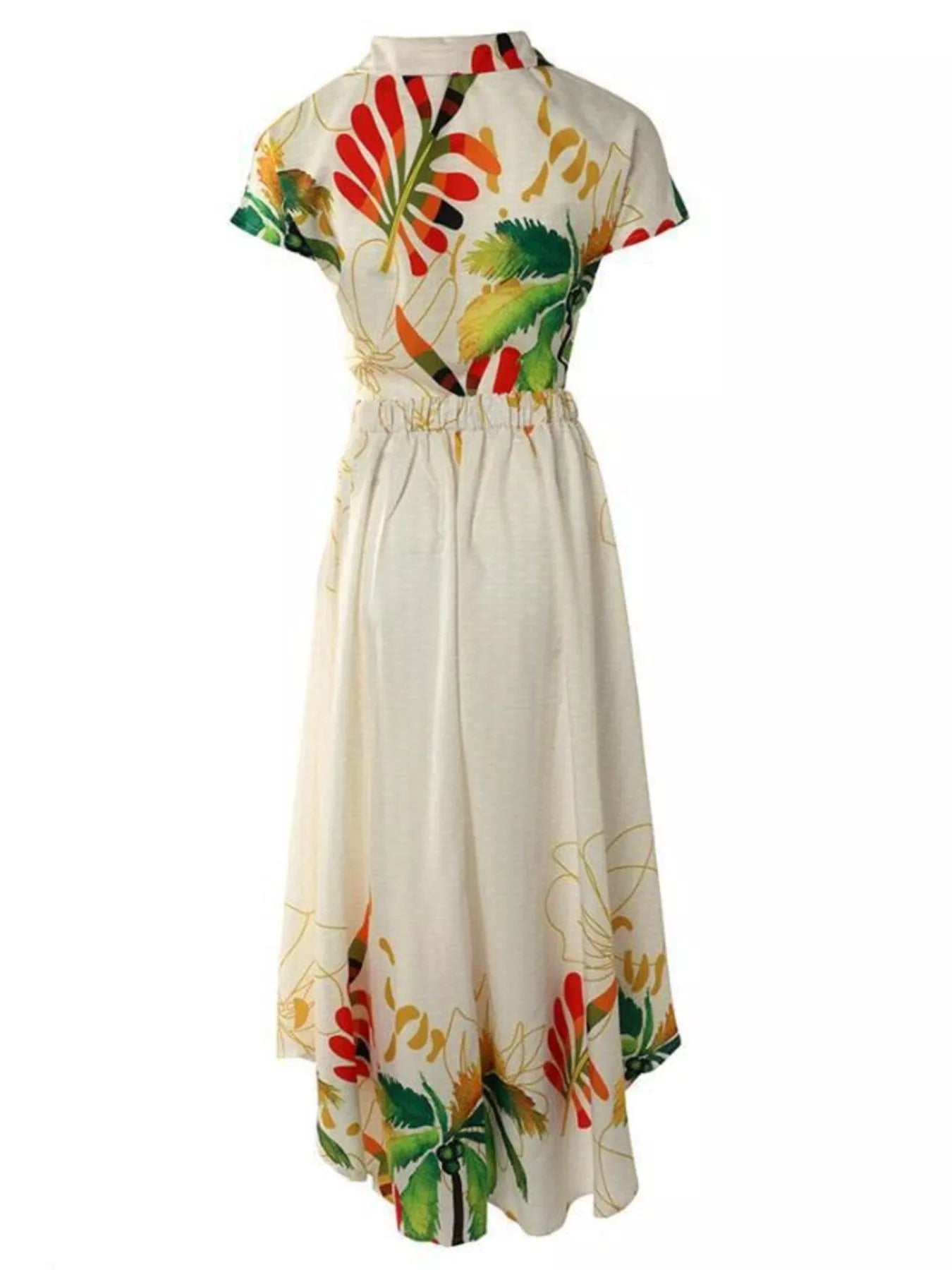 Tropical Print Button-Up Crop Top and Maxi Skirt Set、