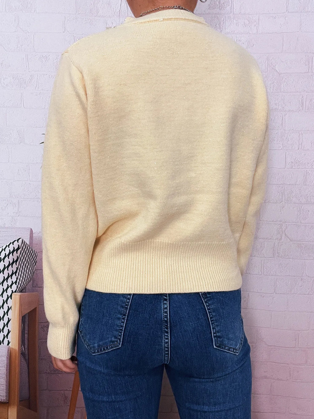 Pearl Detail Button-Front Cardigan