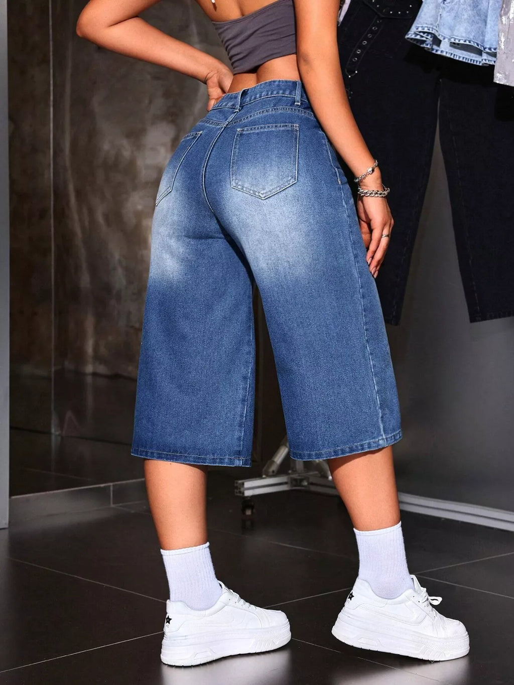 Wide Leg Denim Capris