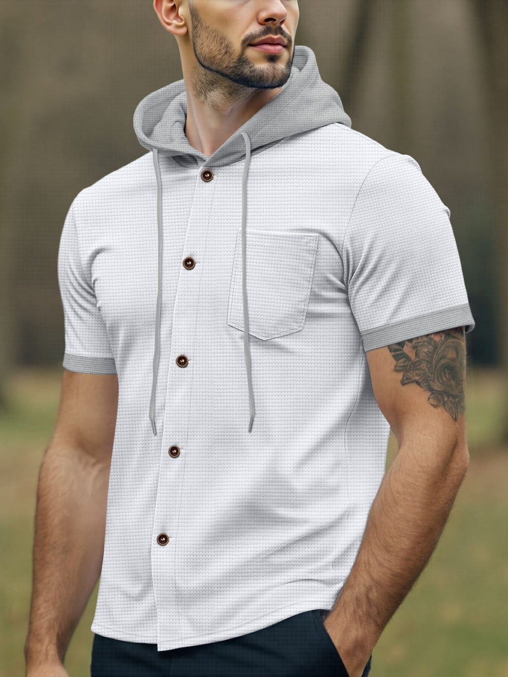Men's Full Size Casual Hooded Top & Shorts Set Plus Size