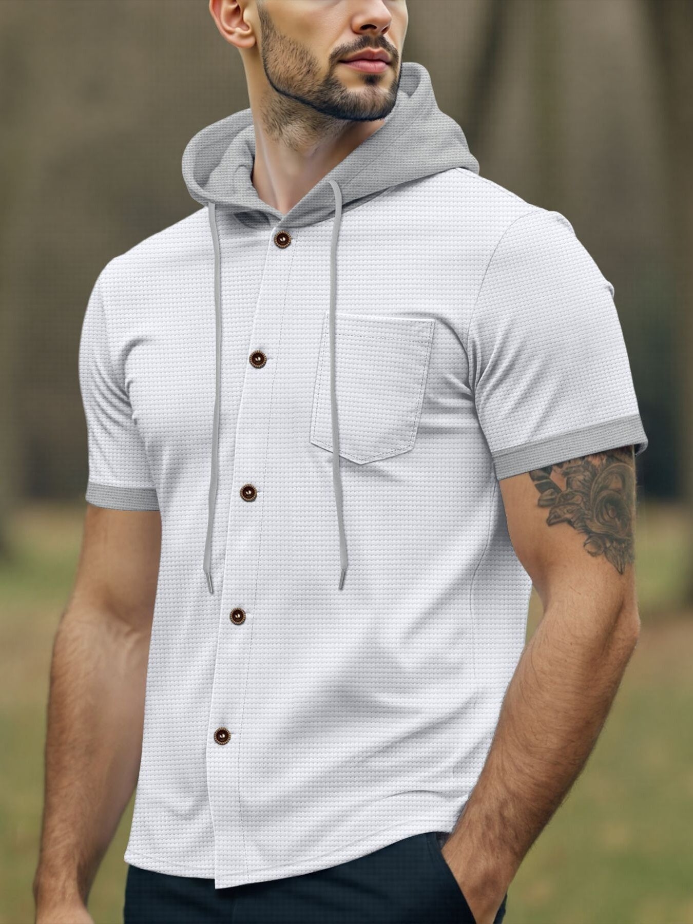 Men's Full Size Casual Hooded Top & Shorts Set Plus Size