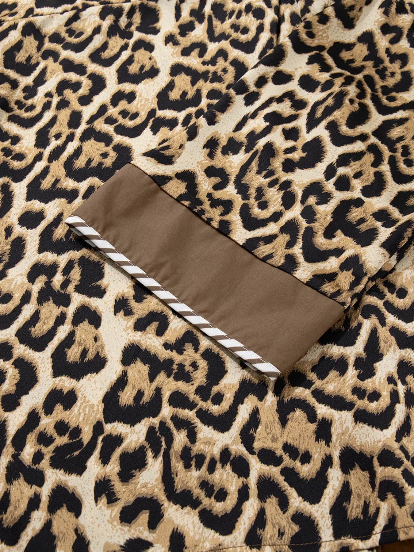 Leopard Collared 3/4 Sleeve Shirt and Loose Pants Two Piece Outfit Set