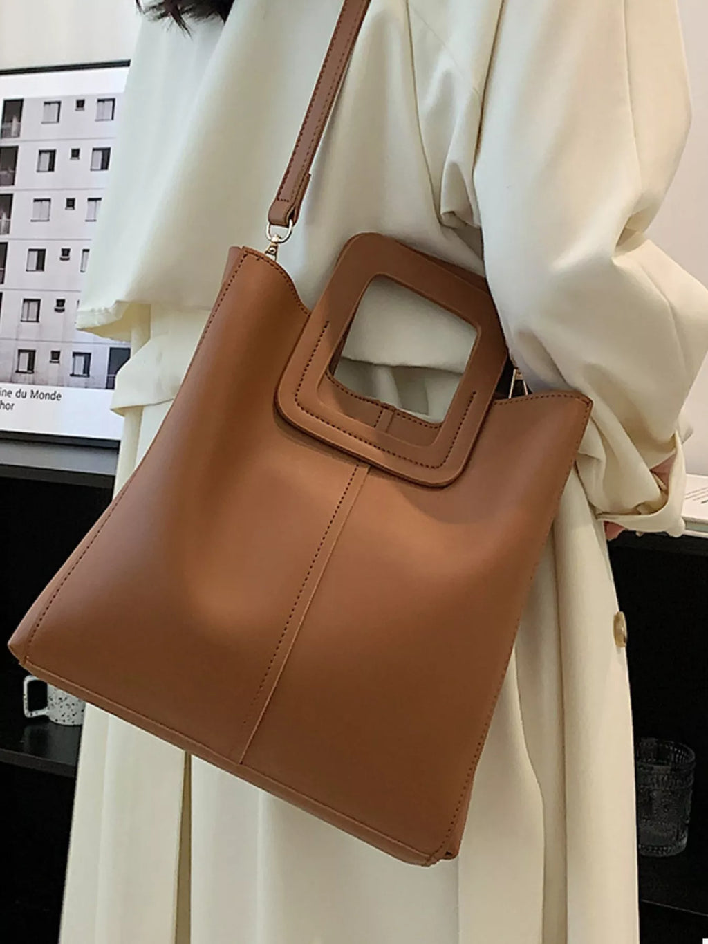 Square Handle PU Leather Crossbody Bag