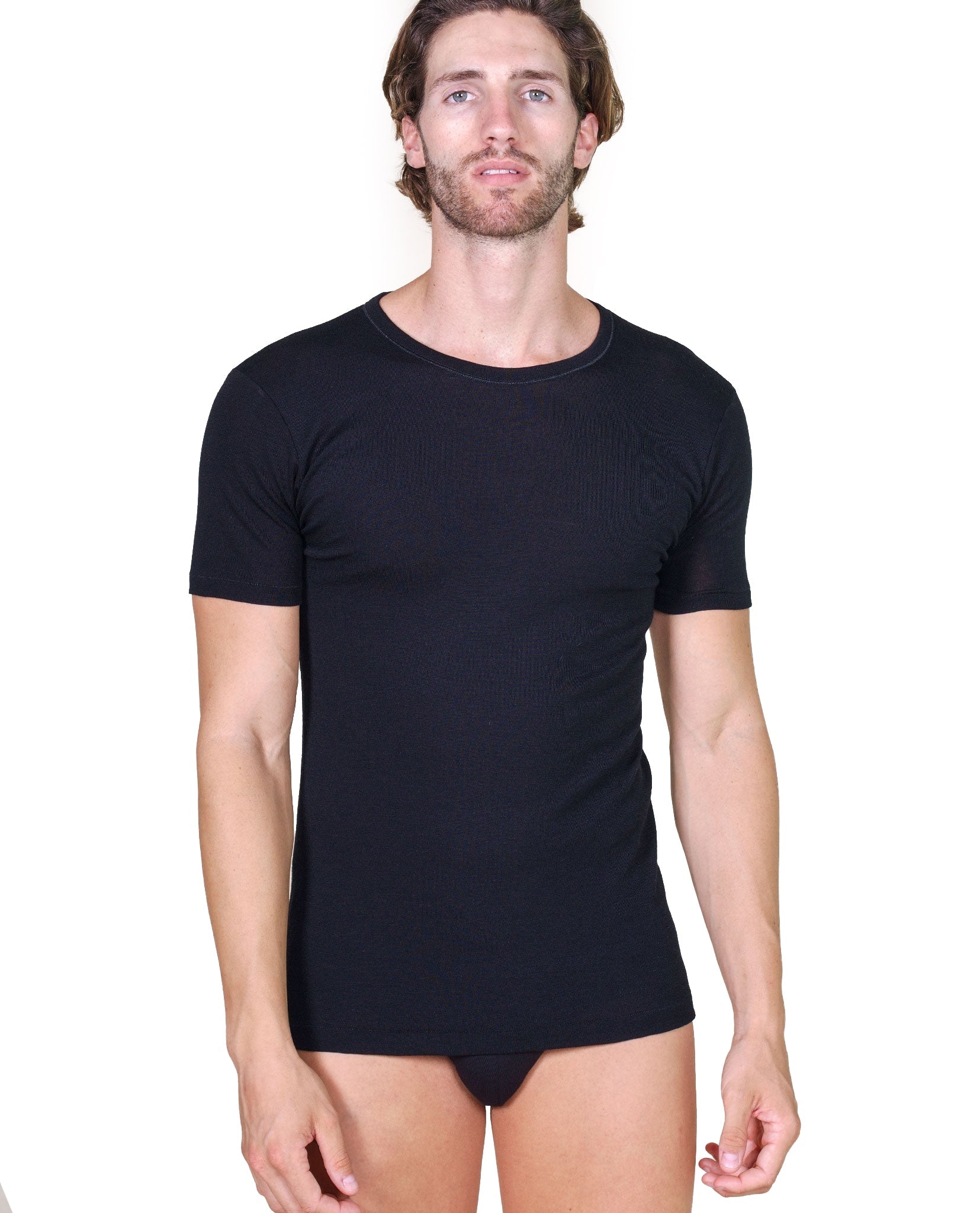 EGI Luxury Wool Silk Men's Short Sleeve T-Shirt. Proudly Made in Italy (456)