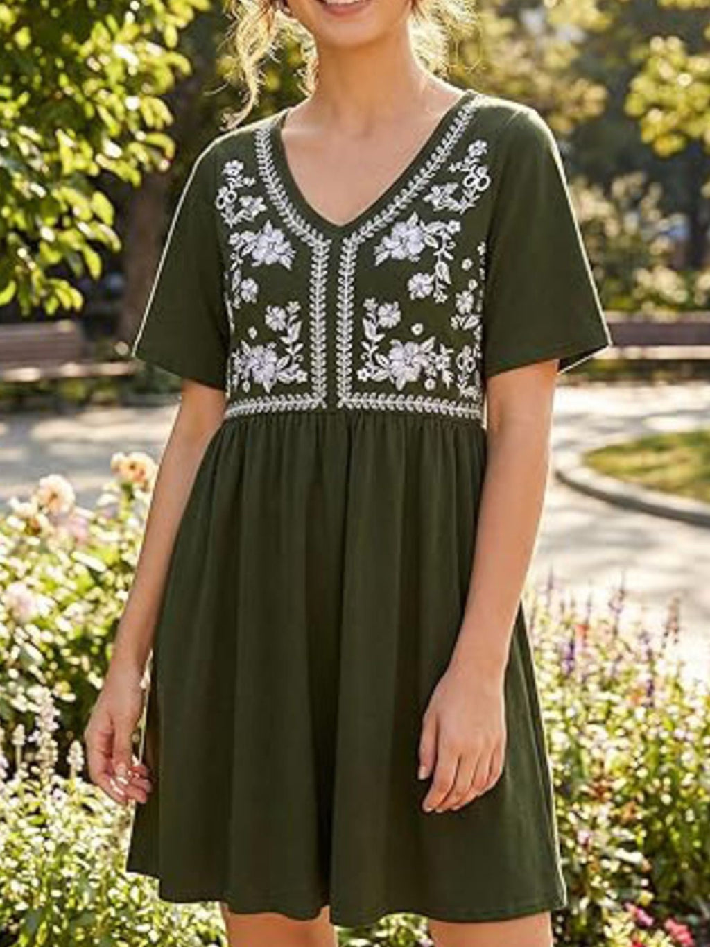 Floral Short Sleeve Flowy Mini Dress