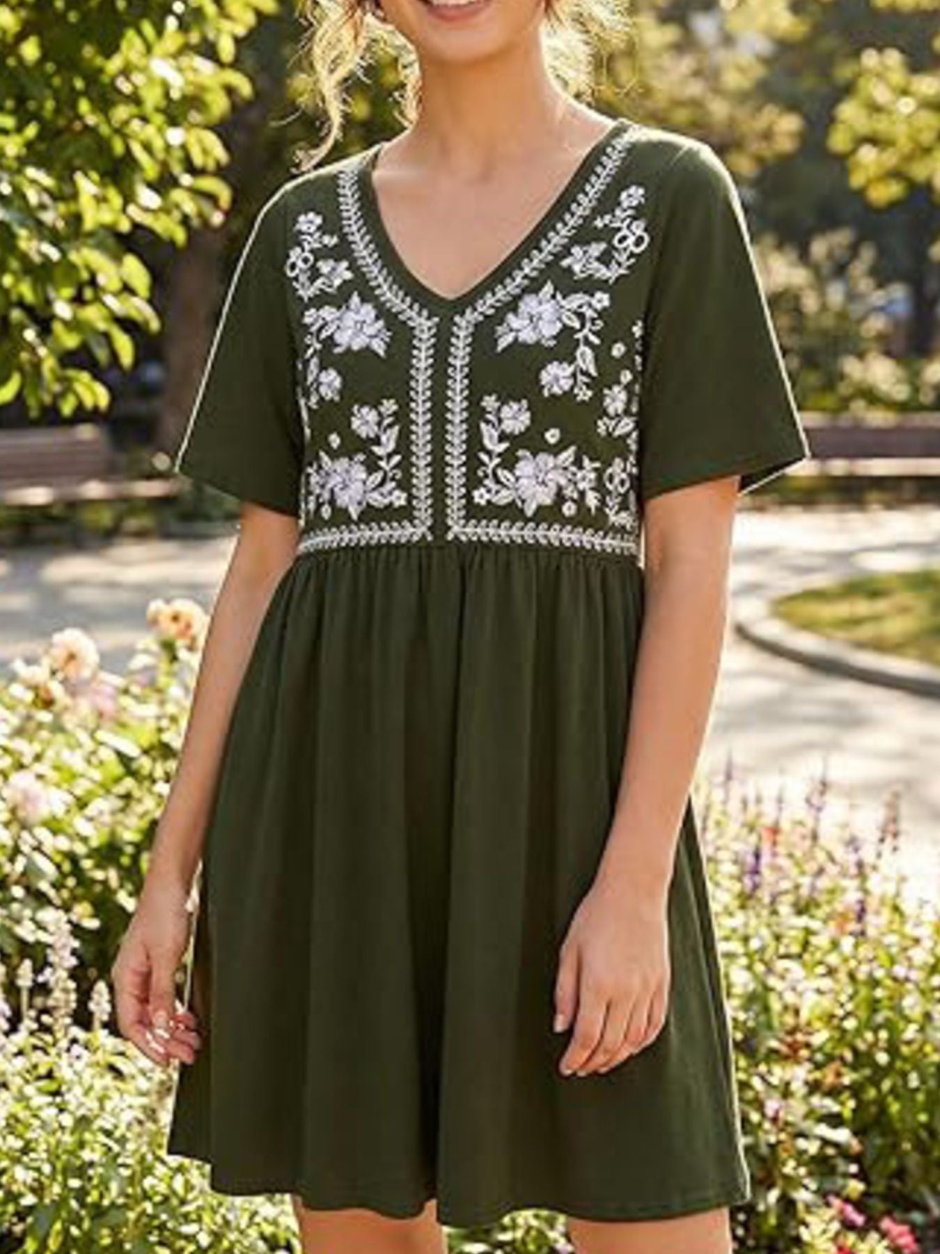 Floral Short Sleeve Flowy Mini Dress