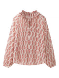 Paisley Print Frill Tie Neck Long Sleeve Blouse