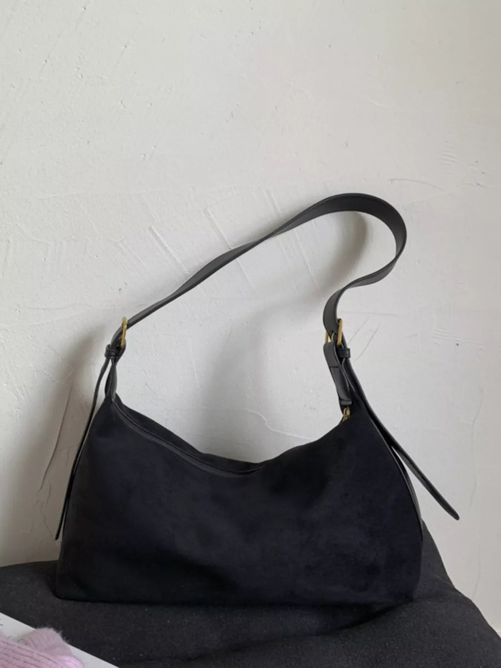 Solid Color Suede Hobo Crossbody Bag