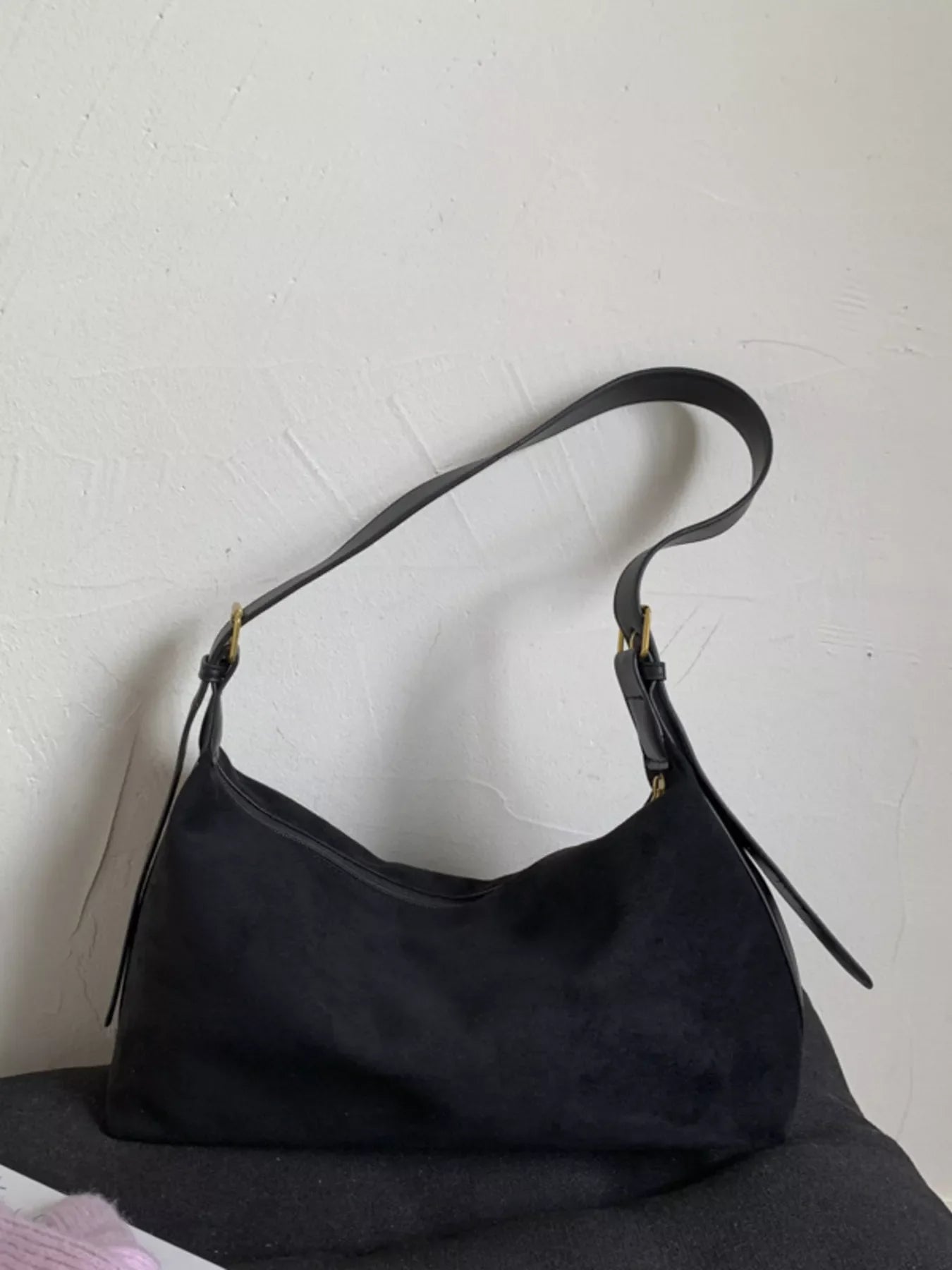 Solid Color Suede Hobo Crossbody Bag