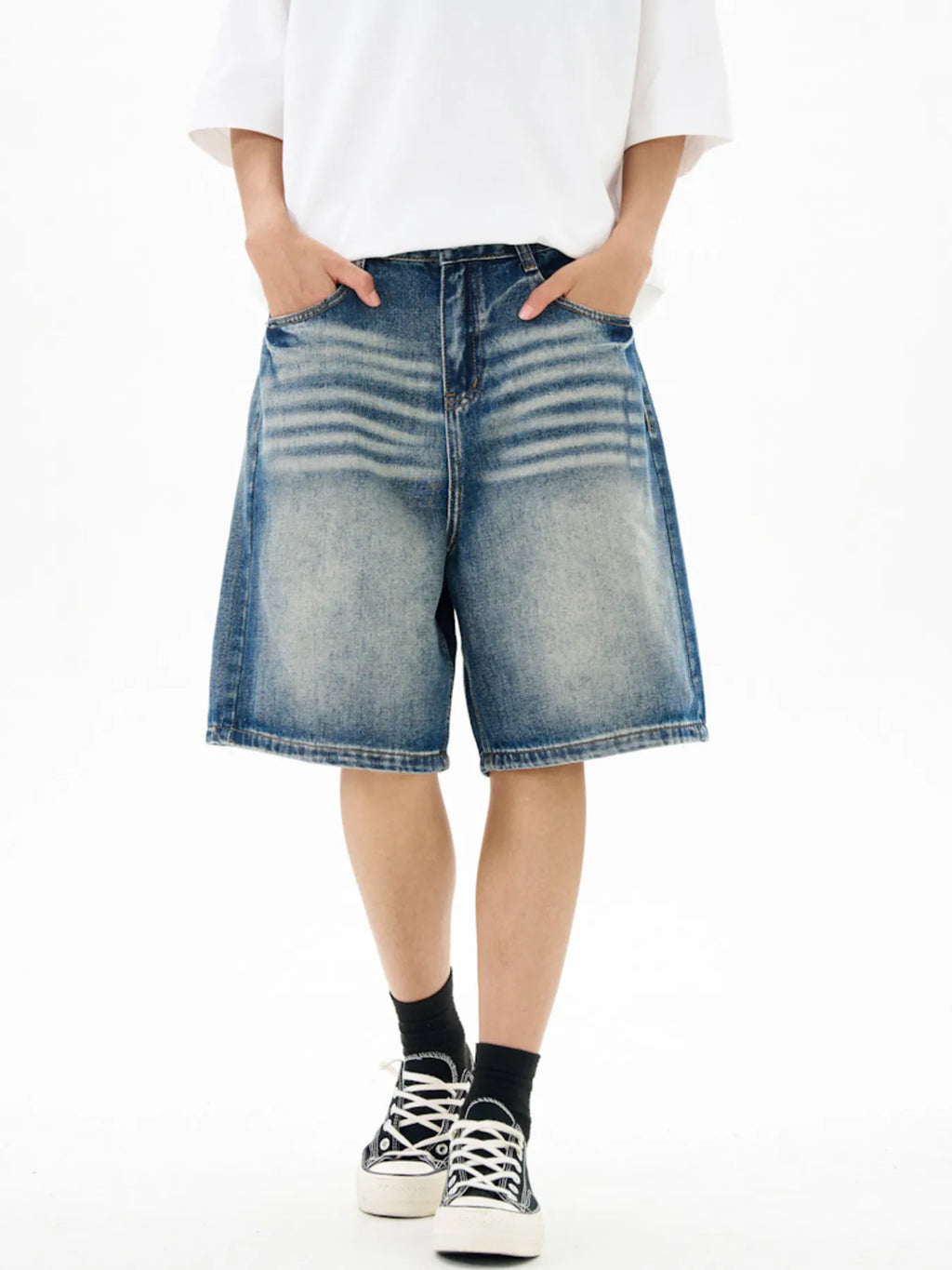 Men's Washed Loose Fit Denim Shorts