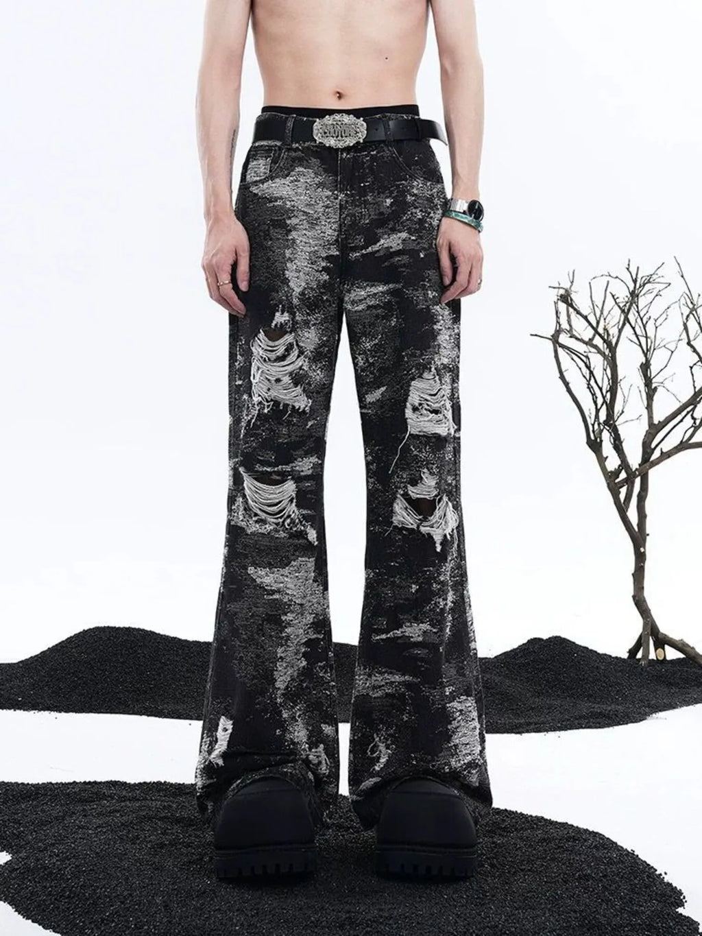 Men's Distressed Wide Leg Jeans