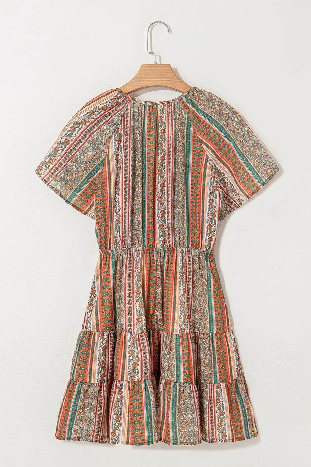 Bohemian Floral Print Buttoned V Neck Ruffle Tiered Dress
