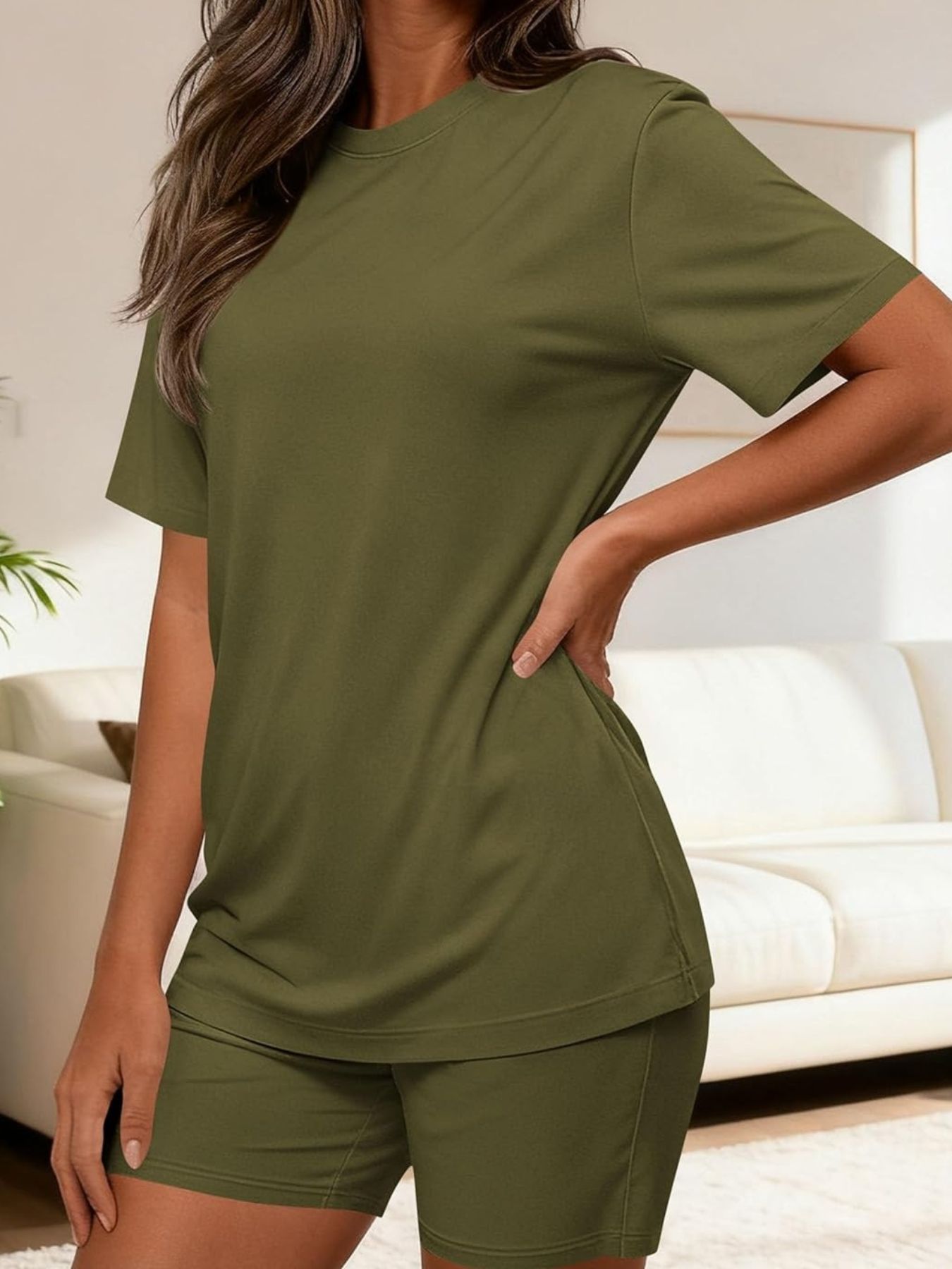 Round Neck Short Sleeve Top and Shorts Set
