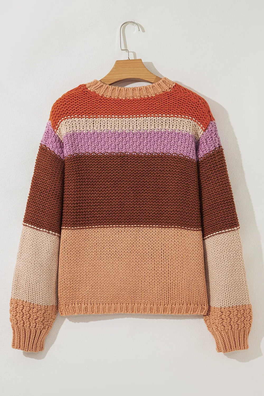 Colorblock Striped Round Neck Sweater