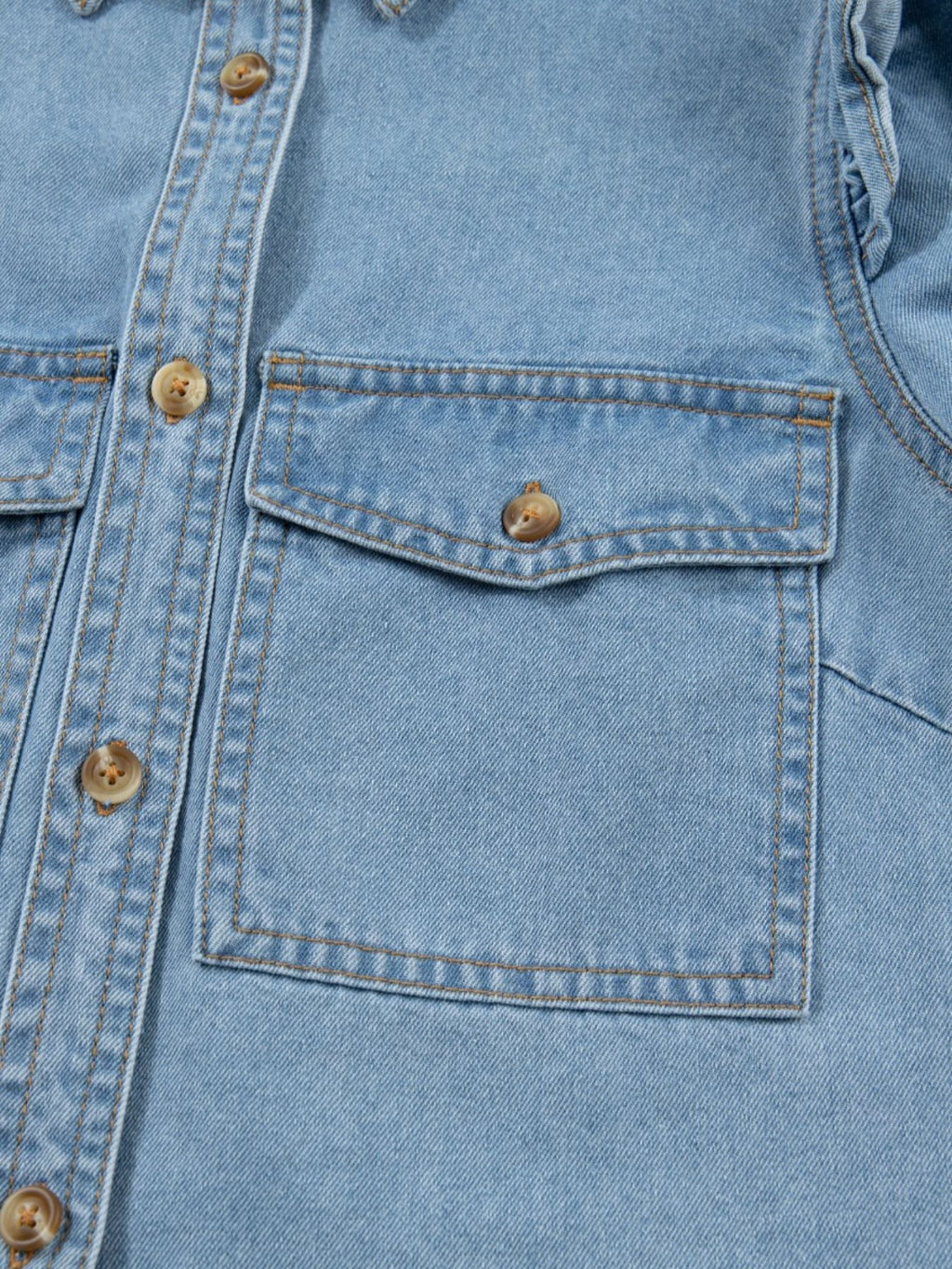 Ruffled Button-Down Denim Shirt