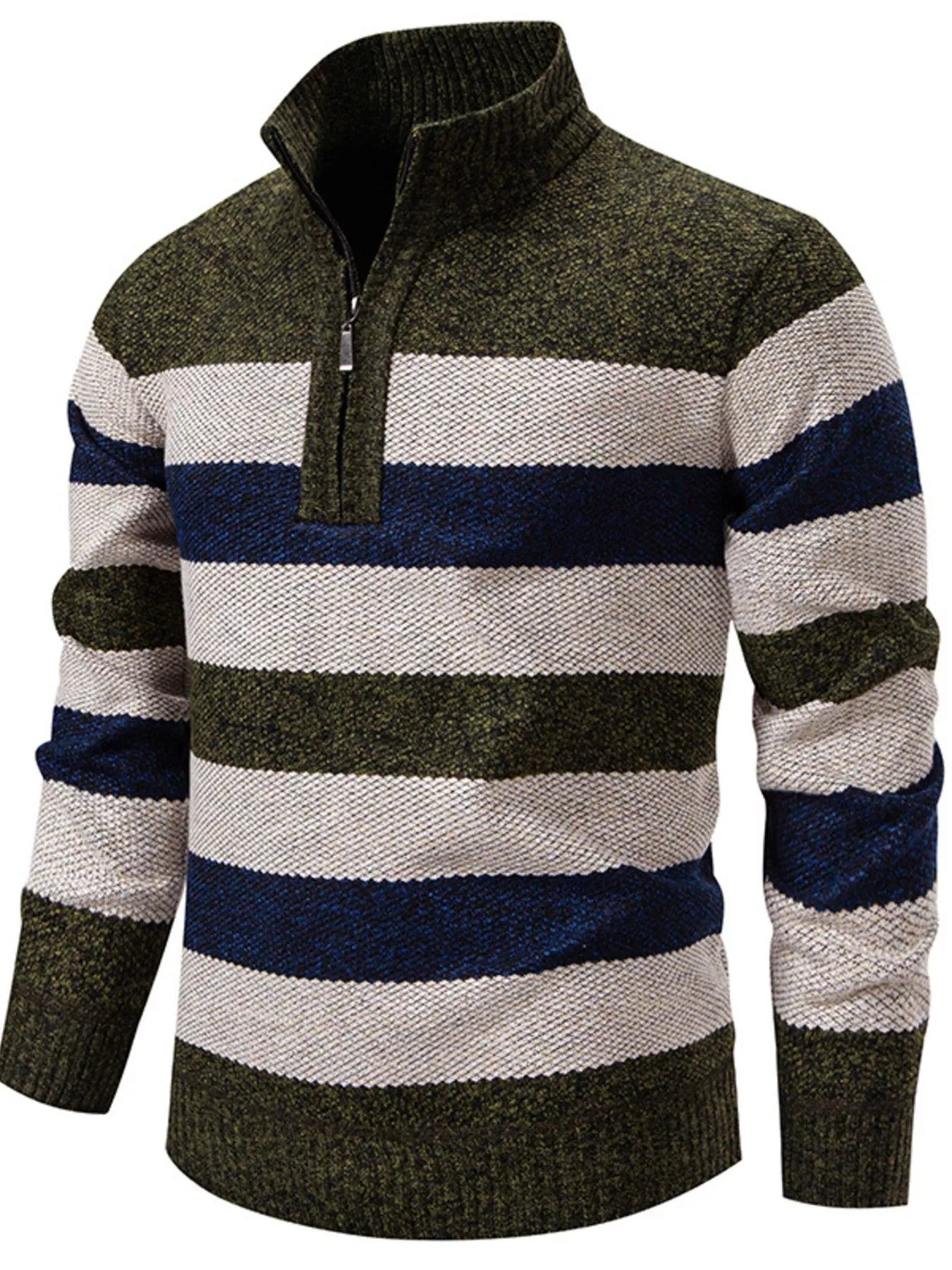 Men's Plus Size Striped Quarter-Zip Sweater