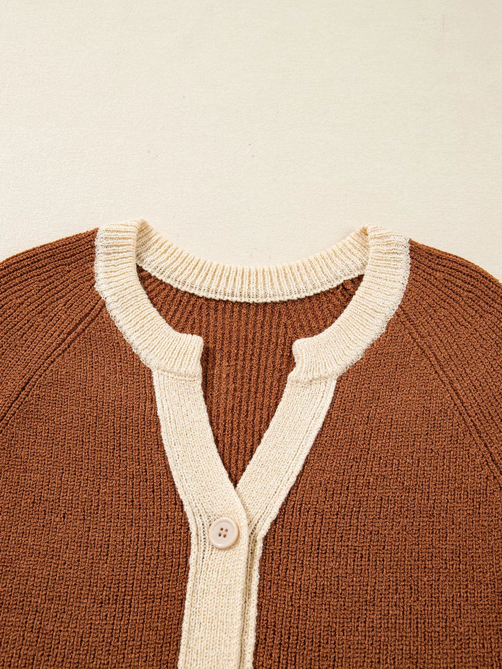 Contrast Knit V Neckline Cardigan