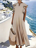 Ruffle Trim Notched Midi Dress