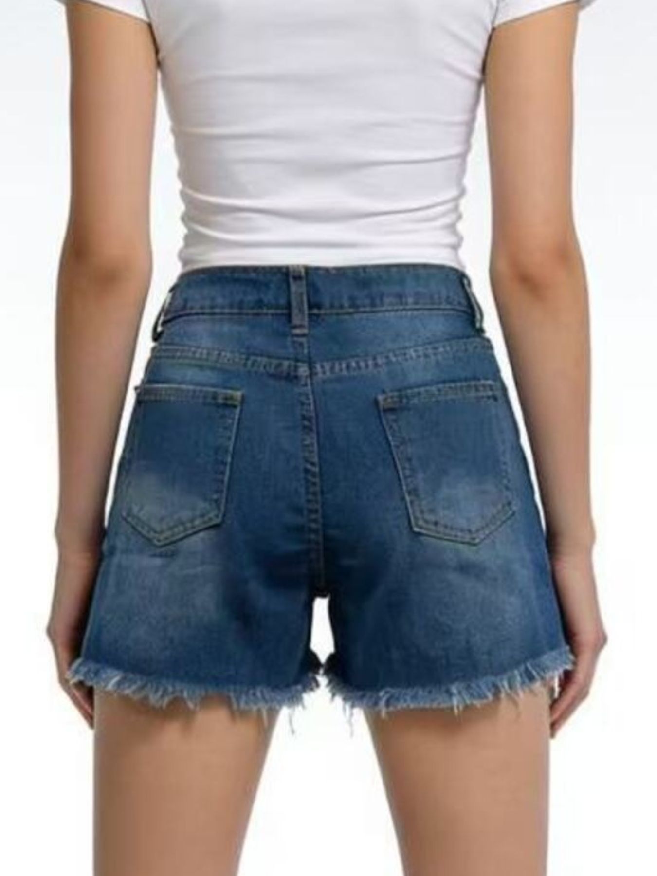 Distressed Frayed Hem Denim Shorts