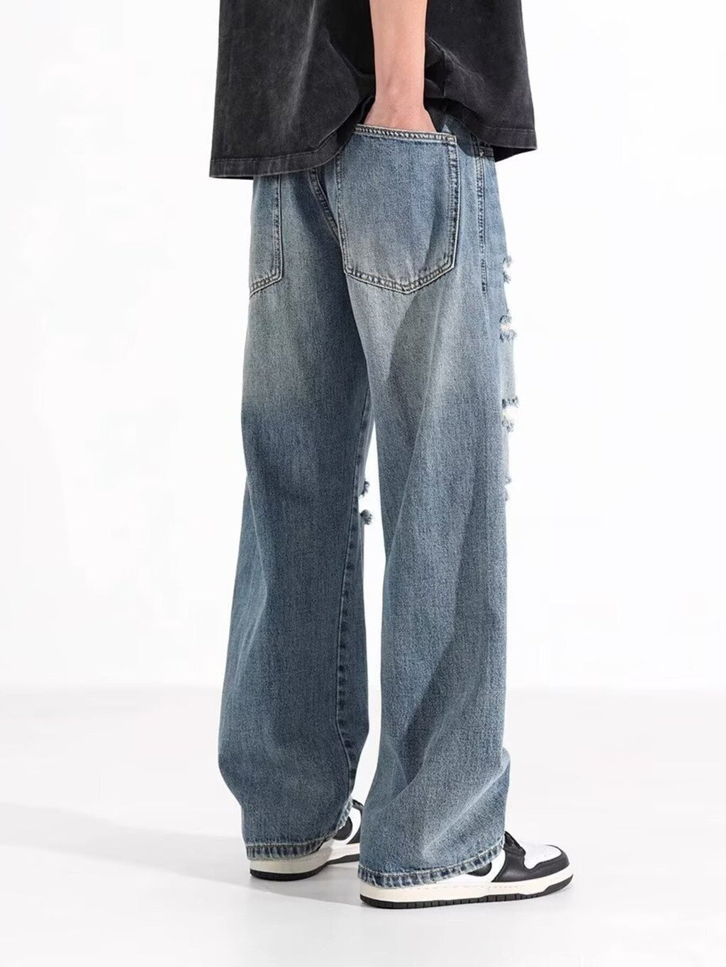 Men's Full Size Distressed Wide Leg Jeans Plus Size